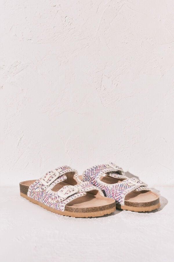 Women'secret Sandalia bio tiras tejido pespuntes estampado