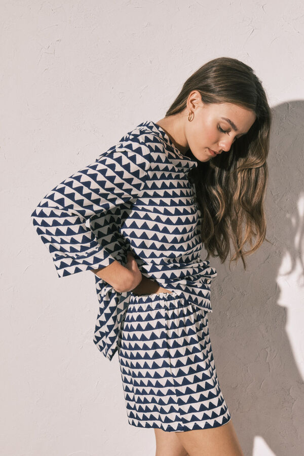 Women'secret Pijama curto camiseiro estampado geom&eacute;trico azul