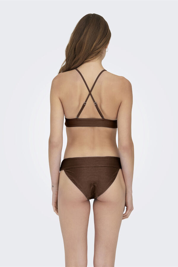 Only Cueca biquíni canelada castanho