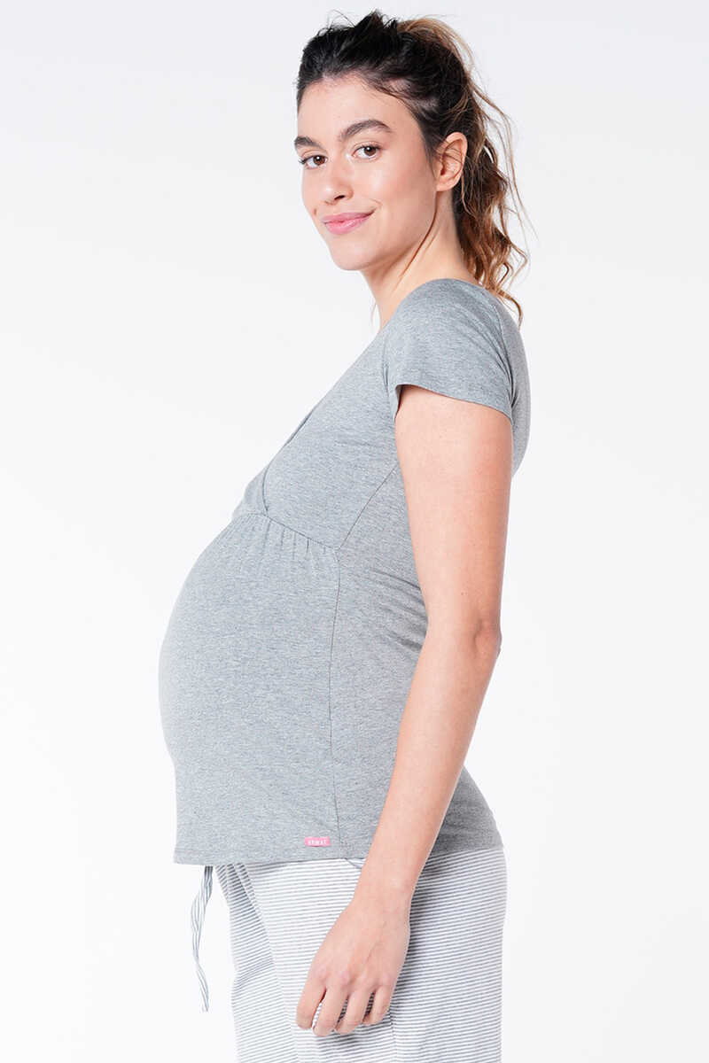 Womensecret Camiseta de pijama maternity lactancia rayas gris