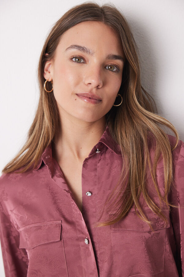 Women'secret Pijama camisero Jaquard satinado rosa rosa