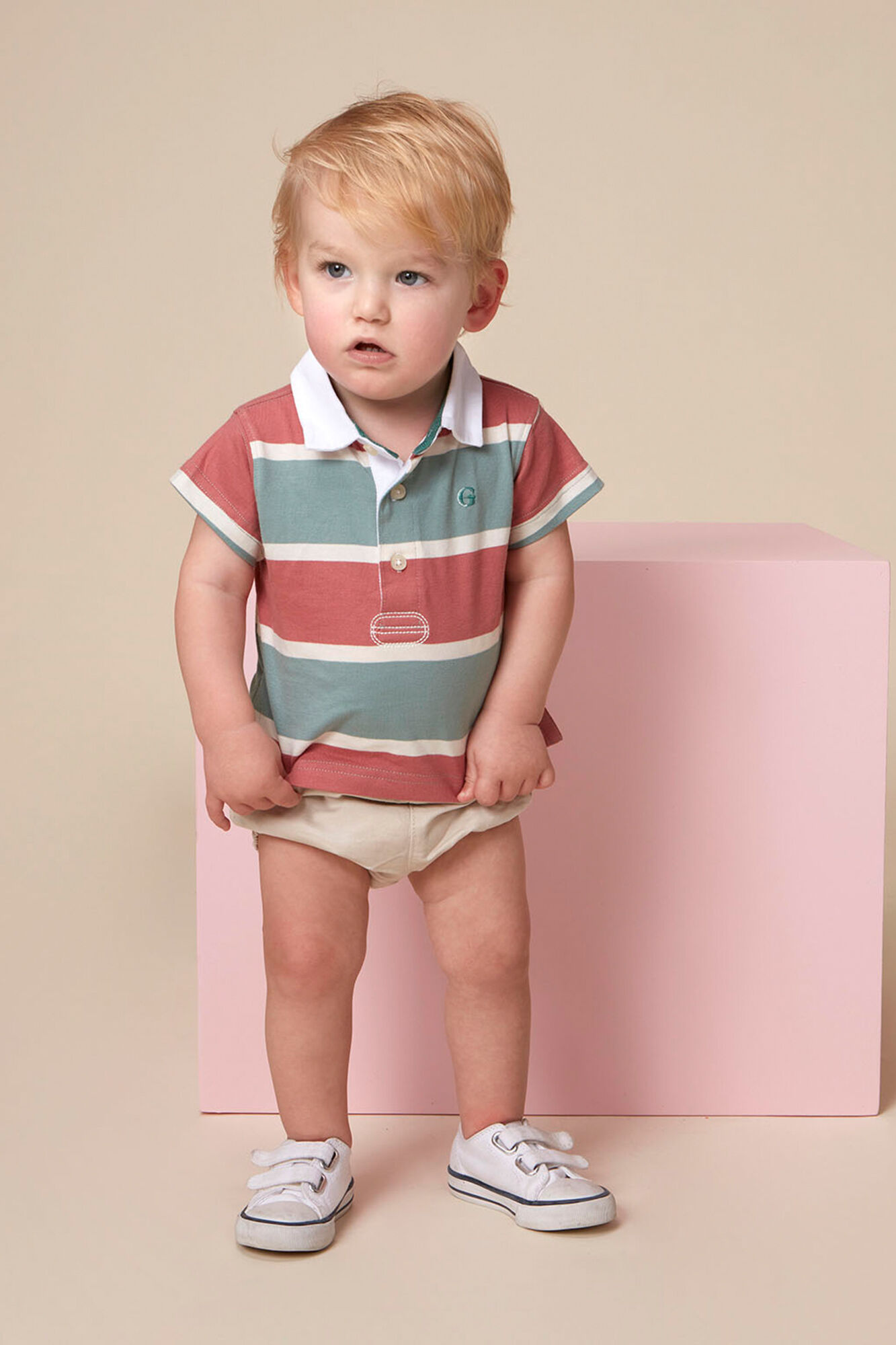 Gocco Polo de rayas tricolor verde