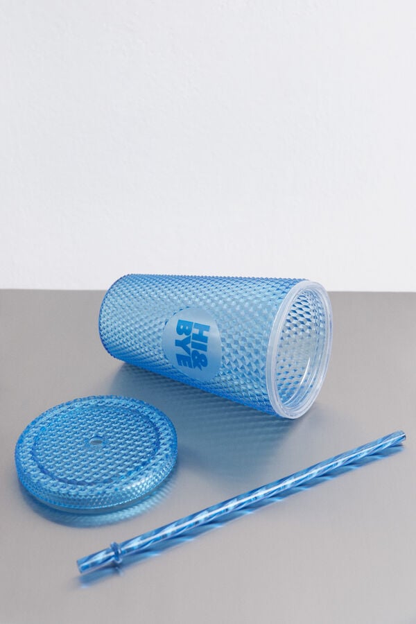 HI&BYE Vaso pl&aacute;stico ca&ntilde;ita integrada azul medio azul