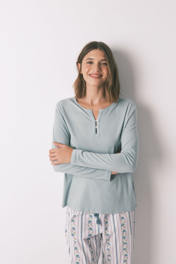 Women'secret Camiseta manga larga 100% algod&oacute;n verde verde