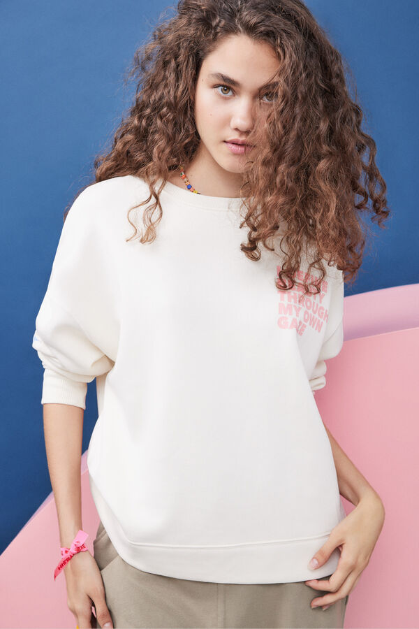 HI&BYE Sweatshirt felpa branca logo manga bege