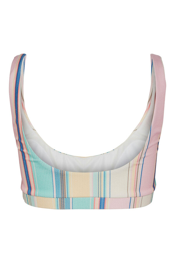 Pieces Top de bikini con estampado a rayas beige