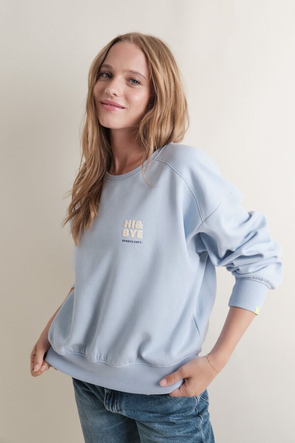 HI&BYE Sweatshirt curto de l&atilde; de algod&atilde;o azul claro azul