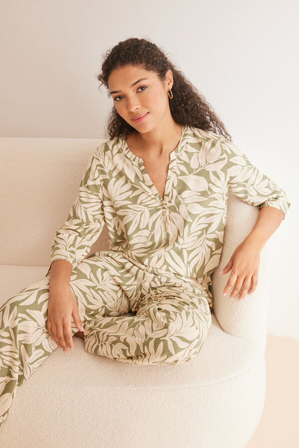 Women'secret Cal&ccedil;as viscose estampado folhas verde