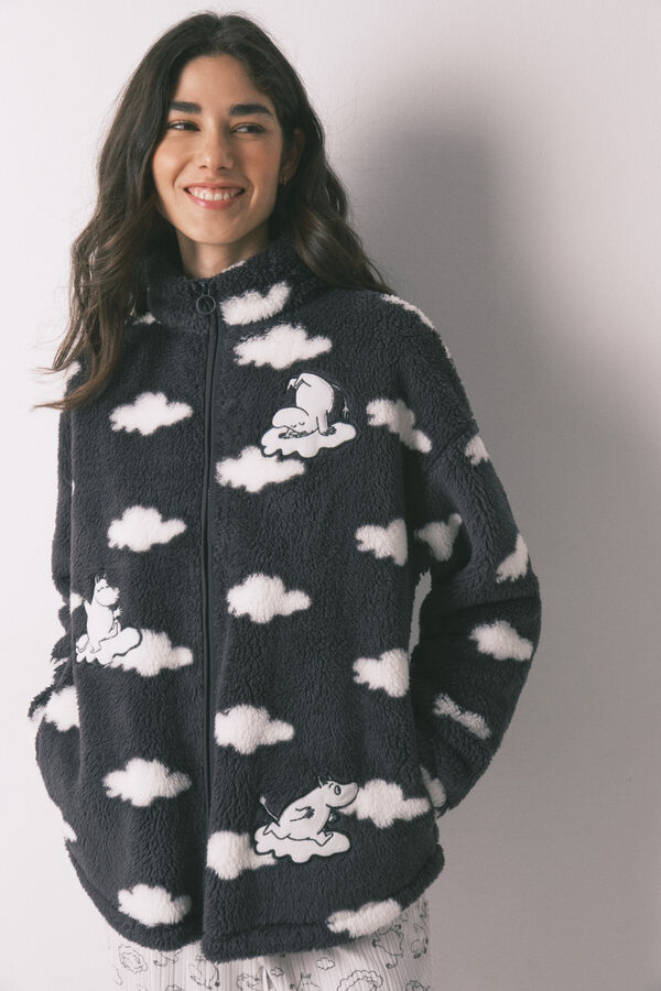 Women'secret Bata curta em polar estampado de nuvens Moomin cinza cinzento