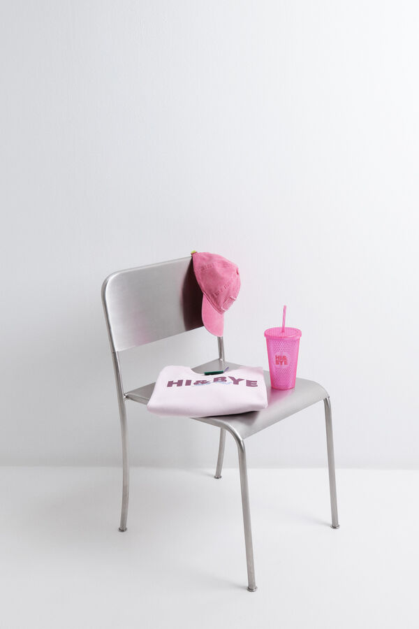 HI&BYE Vaso pl&aacute;stico ca&ntilde;ita integrada vino burdeos