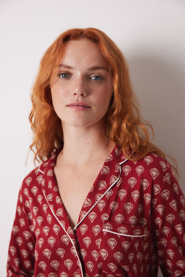 Women'secret Pijama camisero largo rojo corazones estampado