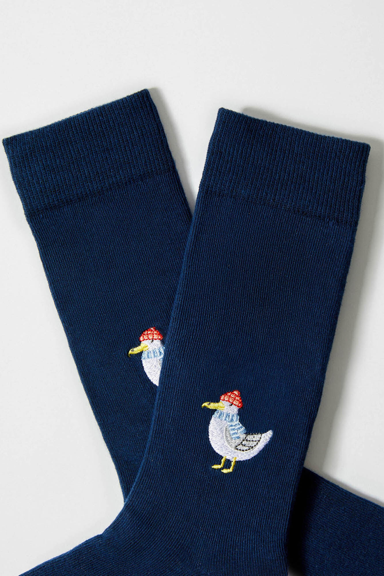 Besocks Meias altas estampadas de gaivota, algod&atilde;o org&acirc;nico, azul marinho