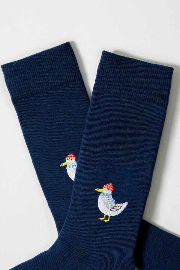 Besocks Meias altas estampadas de gaivota, algodão orgânico, azul marinho azul