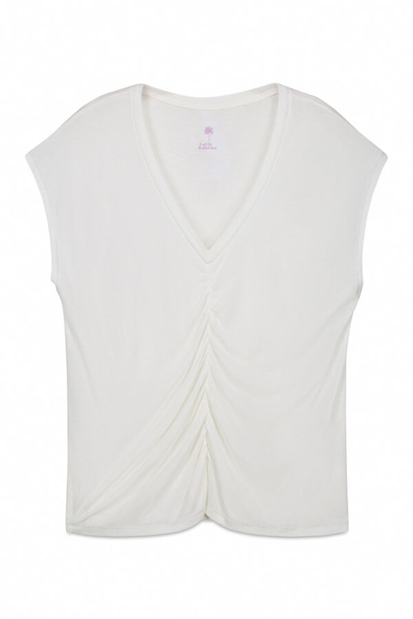 Women'secret T-shirt curta em viscose e linho bege bege