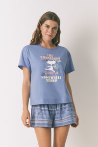Women'secret Pijama curto de algodão azul do Snoopy