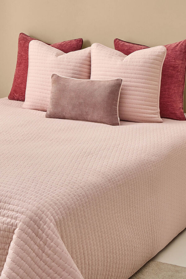 Textura Colcha lisa com costura riscas rosa