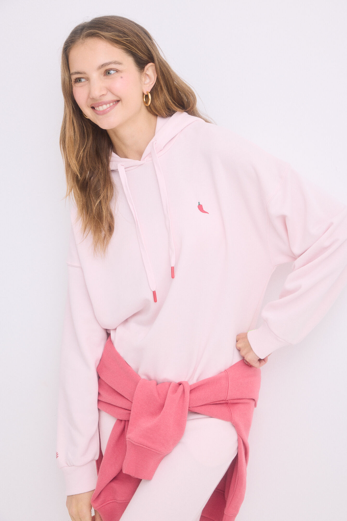 HI&BYE Sweatshirt de capuz rosa de algod&atilde;o