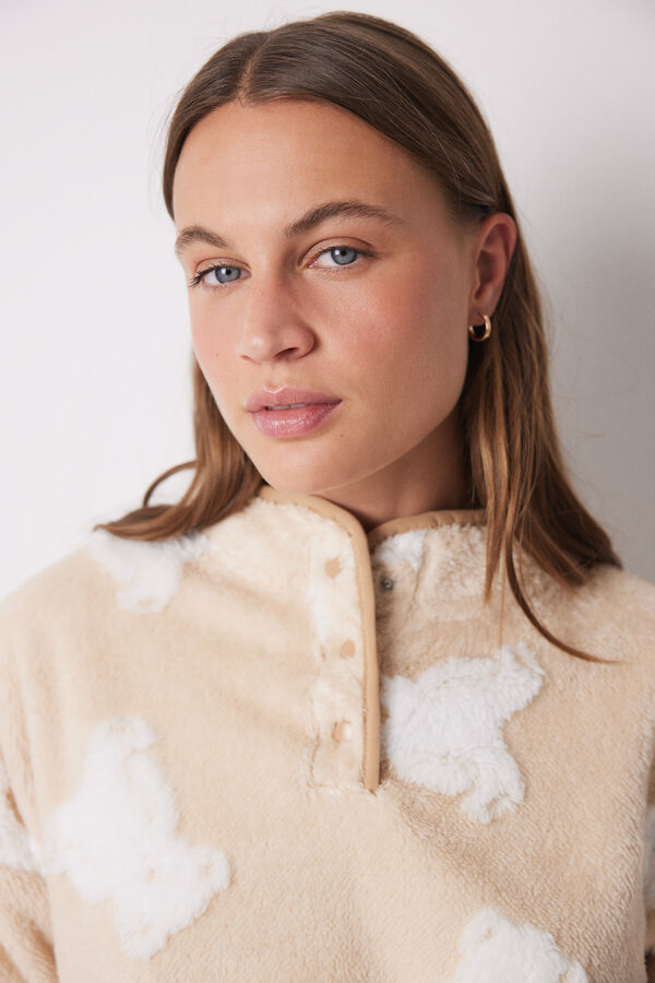 Women'secret Pijama polar comprido com ursos jacquard cru