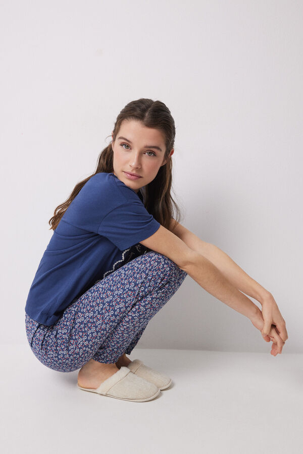 Women'secret Camiseta manga curta azul marinho azul