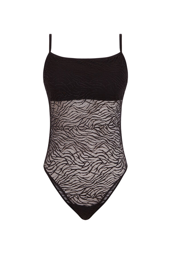 Women'secret Body renda zebra preta preto