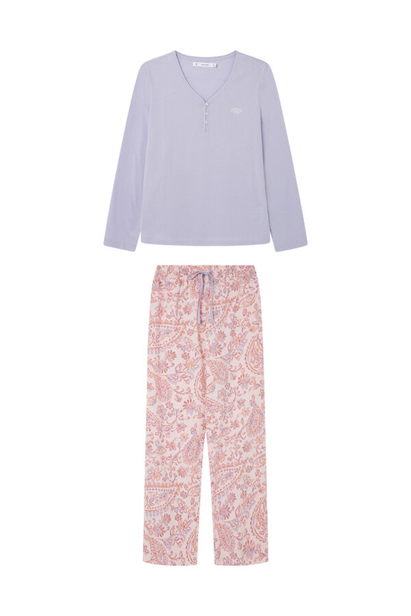 Women'secret Pijama largo 100% algod&oacute;n malva Paisley rosa