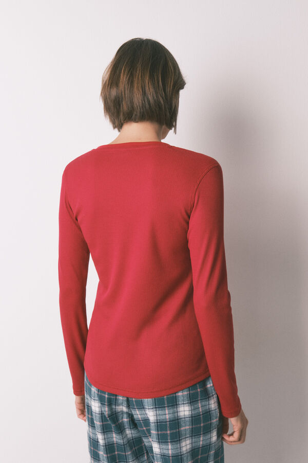 Women'secret Camiseta manga larga waffle rojo rojo