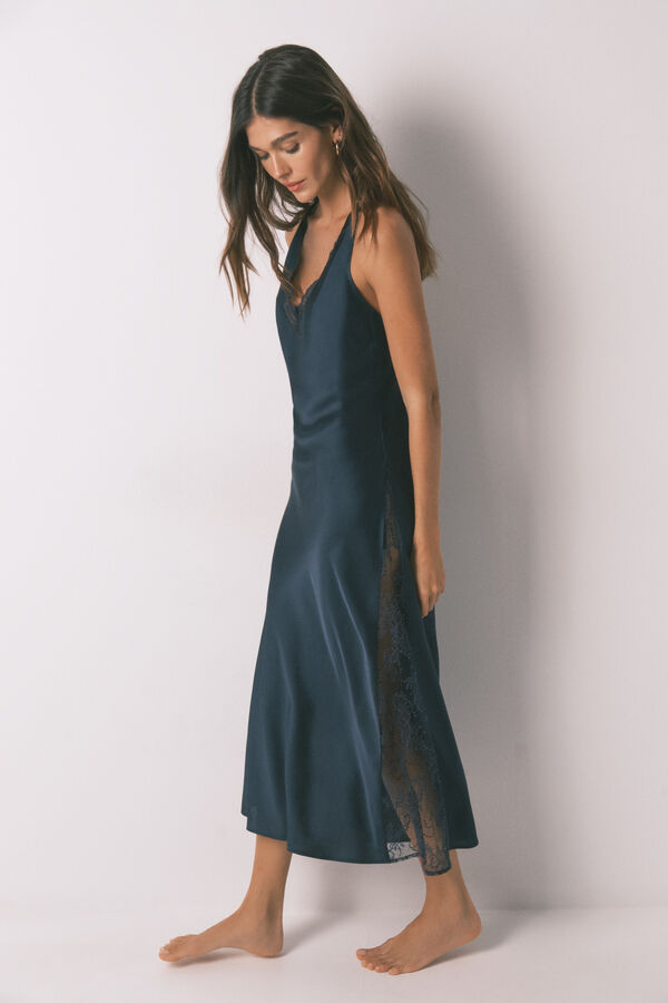 Women'secret Camis&oacute;n largo sat&eacute;n azul azul