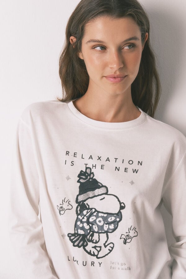 Women'secret Pijama largo 100% algod&oacute;n Snoopy blanco