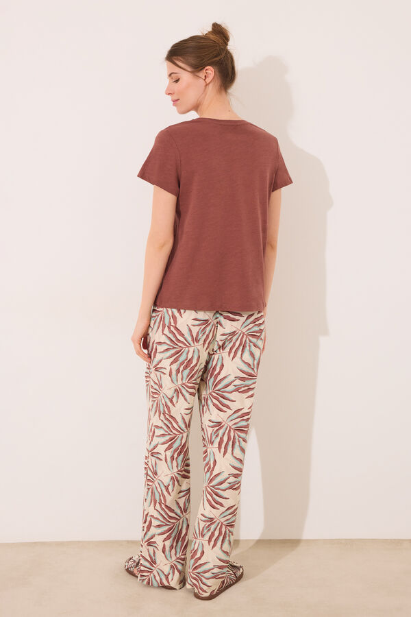 Women'secret Cal&ccedil;a de viscose com estampado de folhas marrons verde