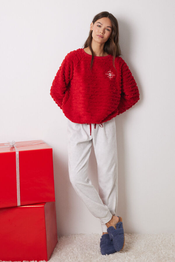 Women'secret Pijama de p&ecirc;lo comprido e polar vermelho