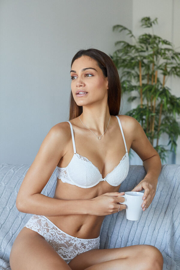 Women'secret BEAUTIFUL Soutien clássico enchimento renda branco branco