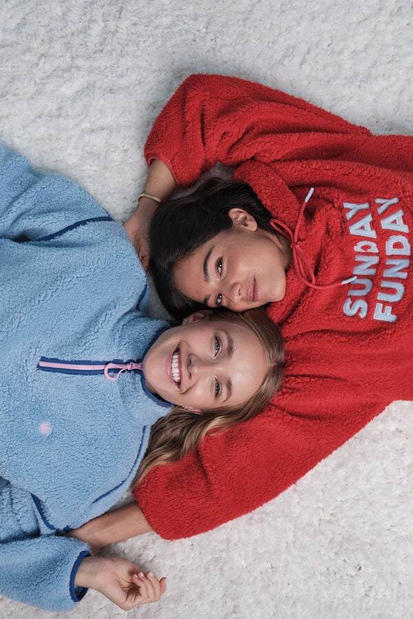 HI&BYE Sweatshirt de borrego vermelha com logo vermelho