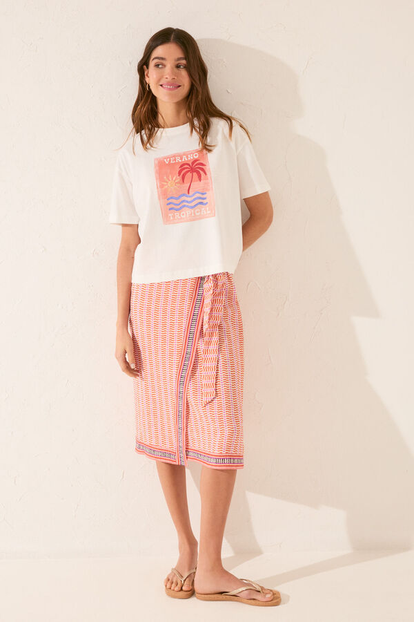 Women'secret T-shirt boxy 100% algod&atilde;o branco bege