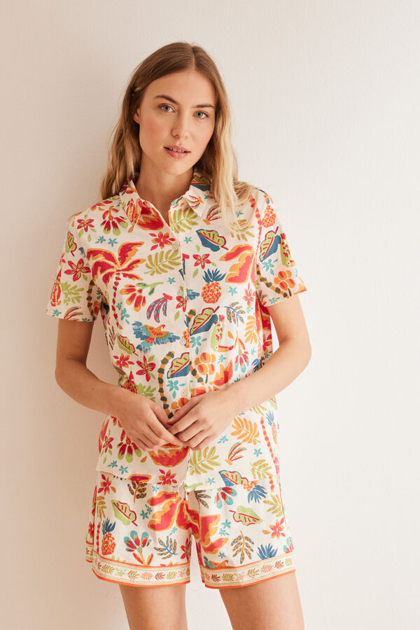 Women'secret Pijama camisero corto 100% algod&oacute;n estampado tropical estampado