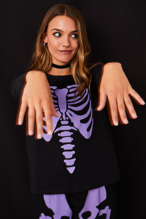 Women'secret Pijama 100% algod&oacute;n negro esqueleto negro