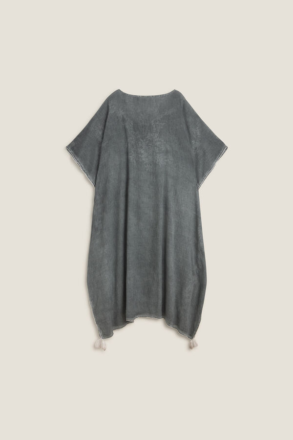 Textura T&uacute;nica larga algod&oacute;n detalle bordado gris