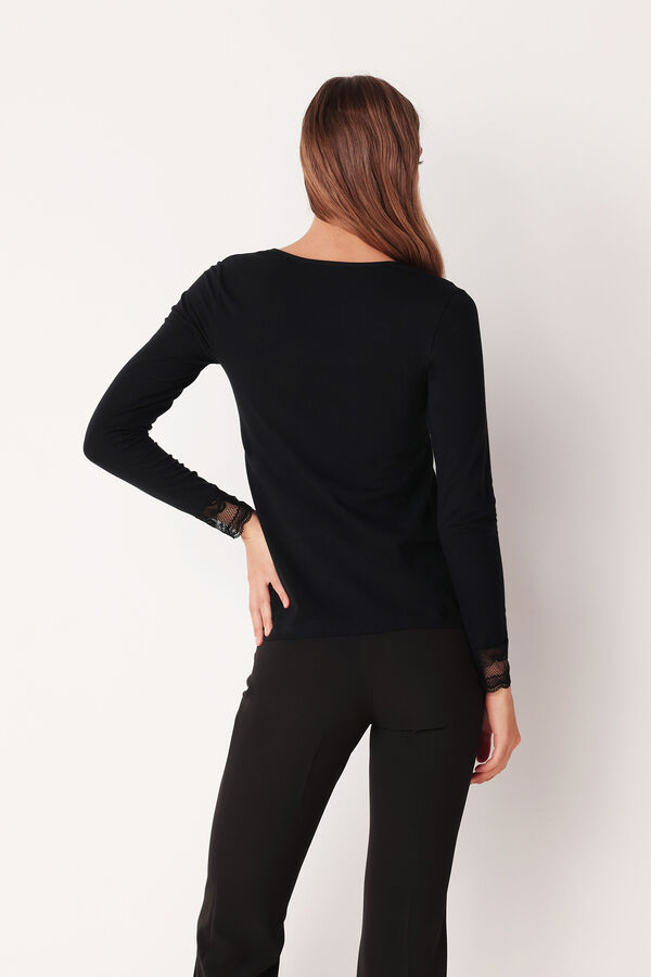 Cotonella Black v neck long sleeve sweater preto