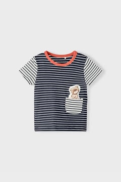 Womensecret Camiseta de bebé niño de manga corta con detalle oso en bolsillo azul