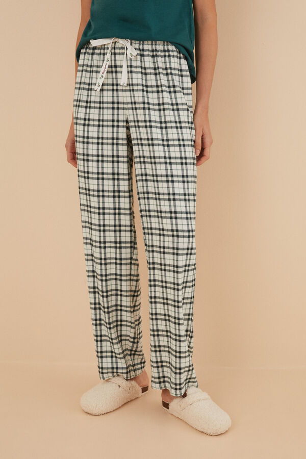 Women'secret Pantal&oacute;n pijama cuadros algod&oacute;n beige kaki