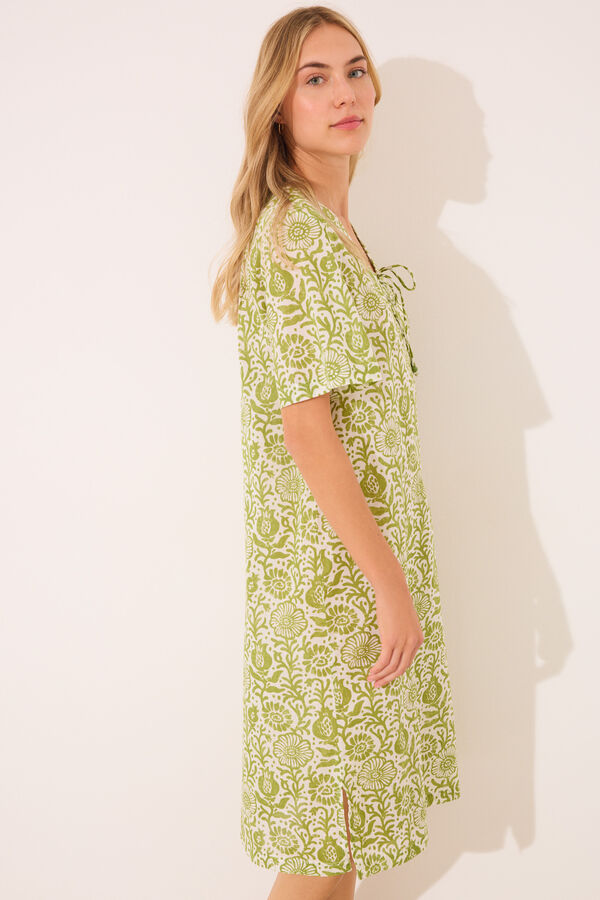Women'secret Camisa de dormir de algod&atilde;o com estampado floral verde