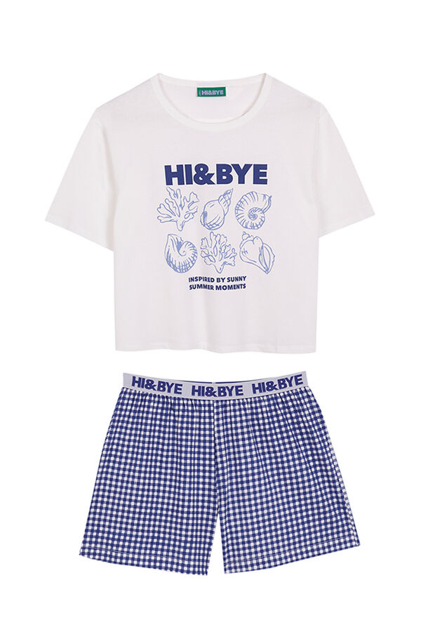 HI&BYE Pijama corto 100% algod&oacute;n azul marfil