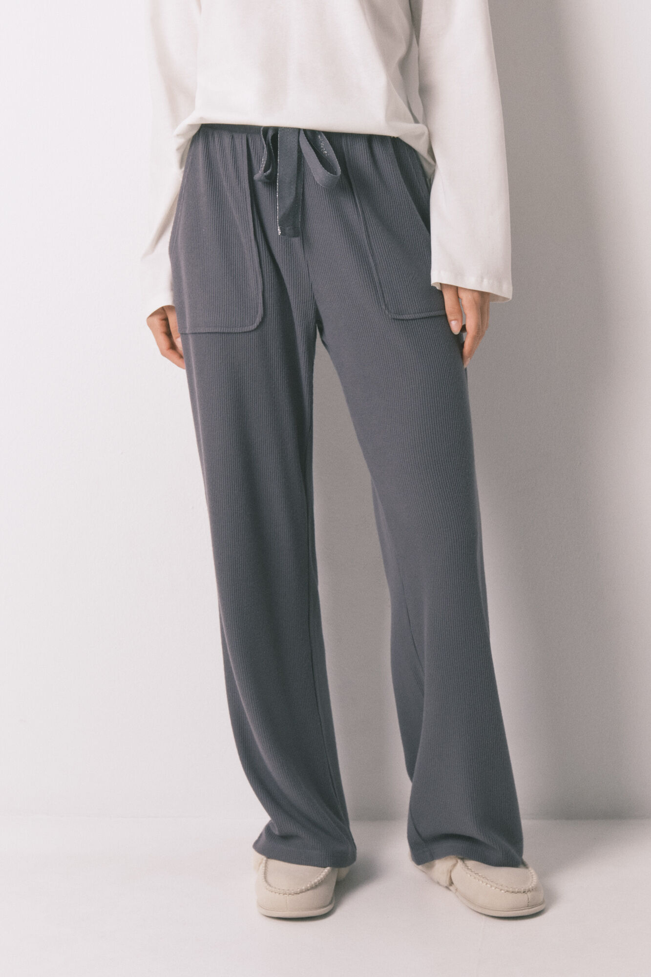 Women'secret Cal&ccedil;a de polar cinza texturizada e macia
