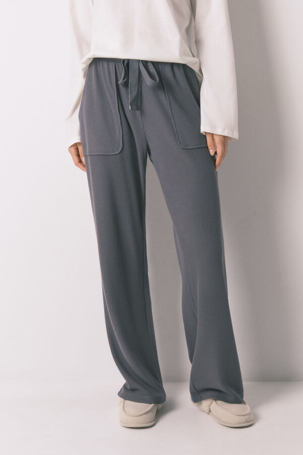 Women'secret Pantal&oacute;n largo polar suave textura gris gris