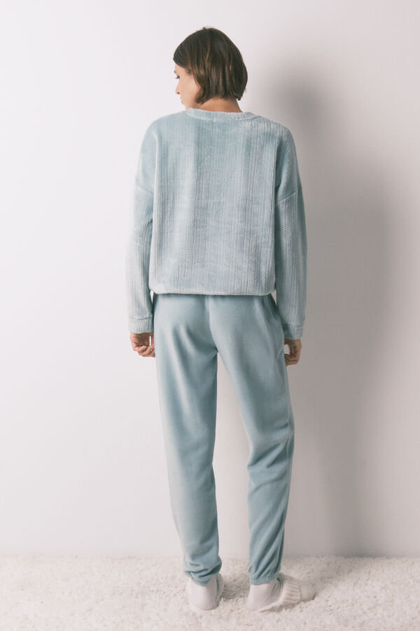 Women'secret Pijama largo polar textura azul azul