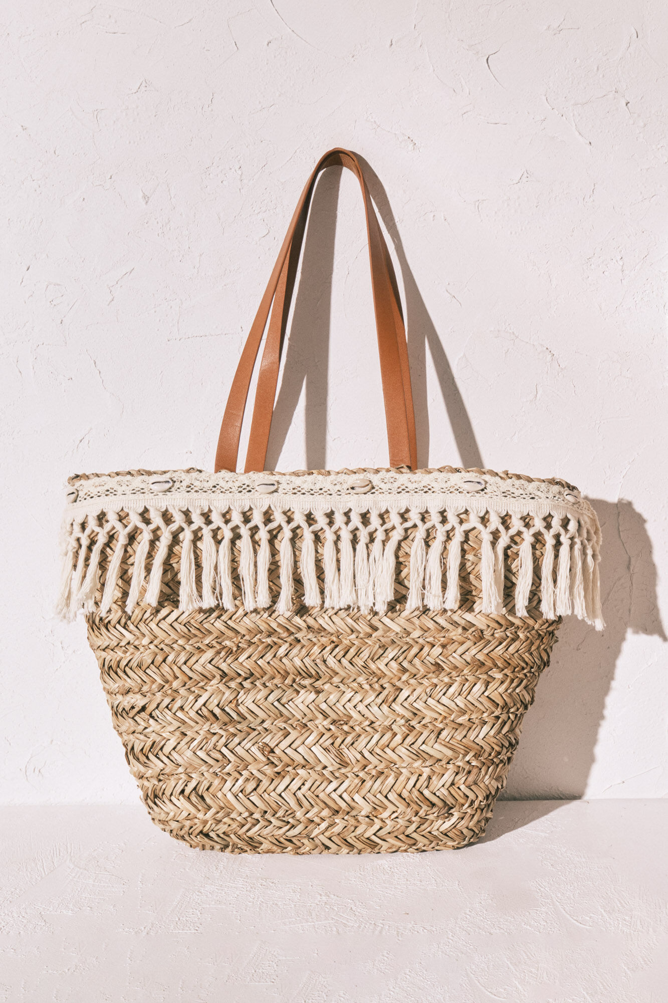 Women'secret Mala grande cesto em r&aacute;fia e crochet