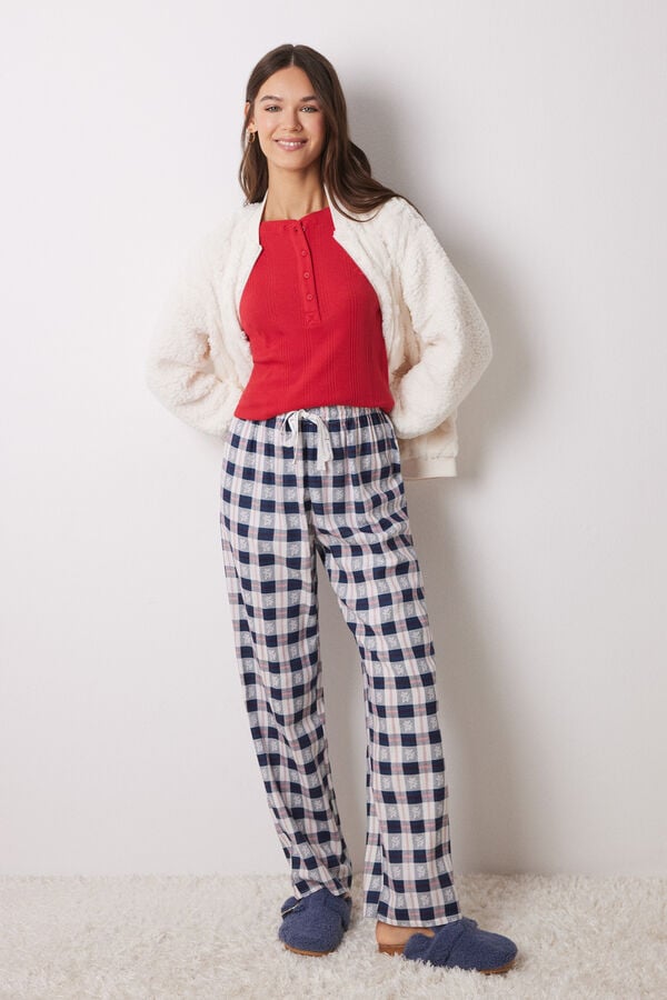 Women'secret Calça de pijama xadrez azul azul