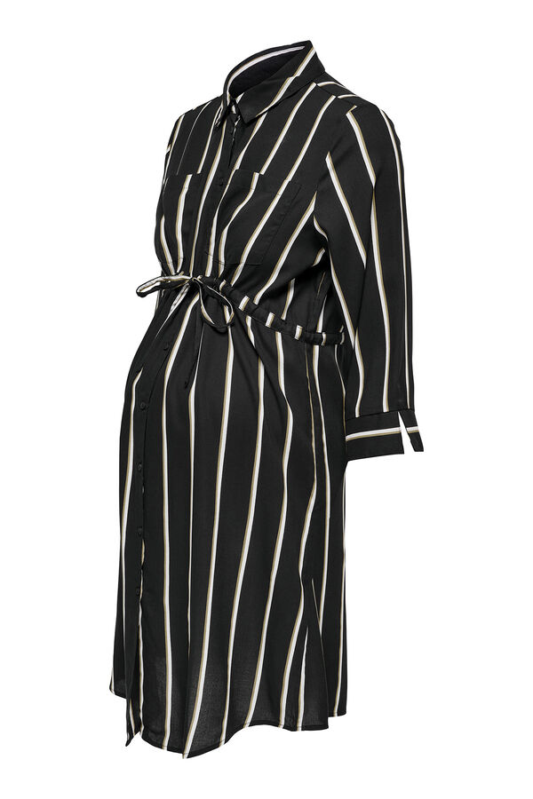 Only Maternity Vestido curto camiseiro &agrave;s riscas maternity preto