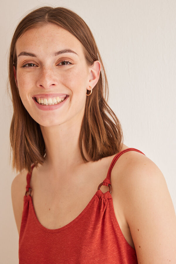 Women'secret Camiseta tirantes naranja lino naranja