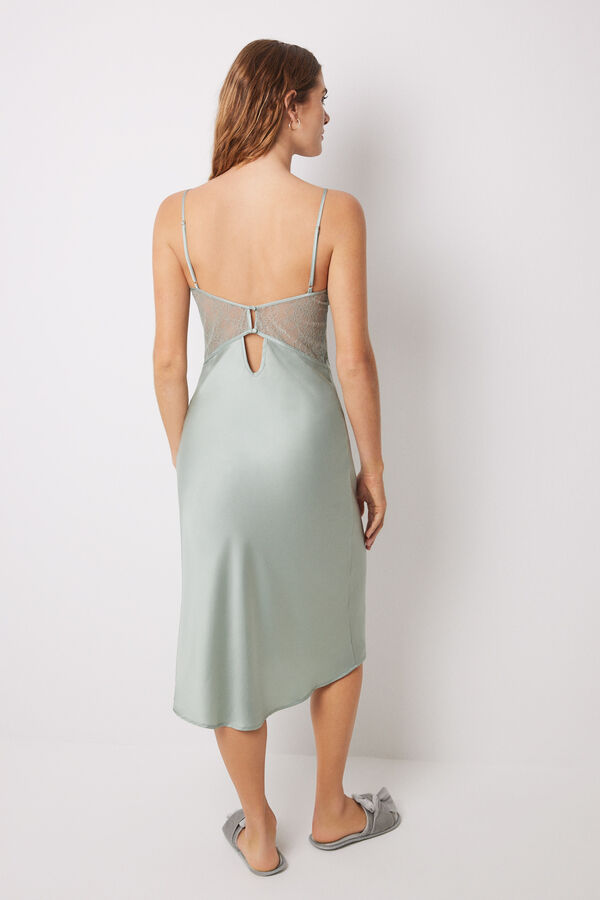 Women'secret Camis&oacute;n largo sat&eacute;n y encaje verde verde