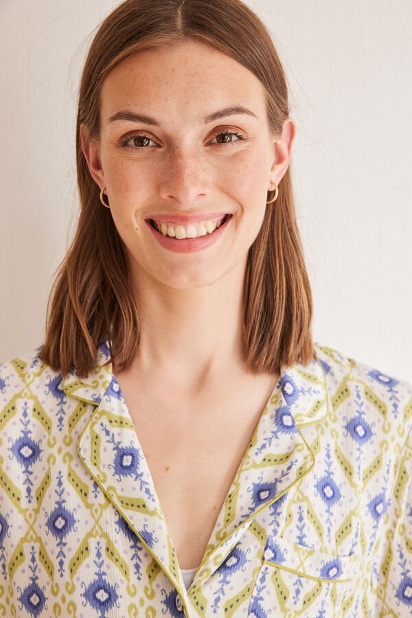 Women'secret Pijama camisero ikat geom&eacute;trico estampado